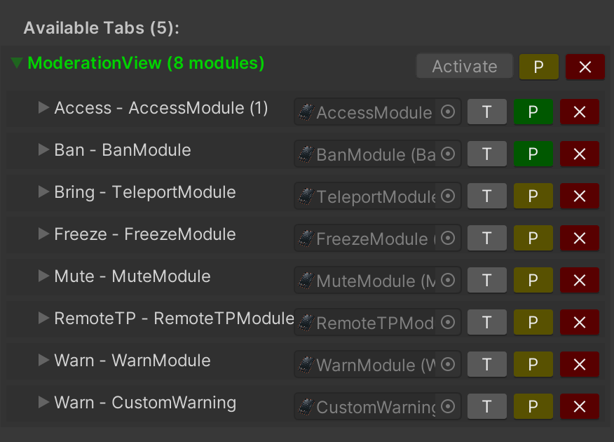Available Tabs